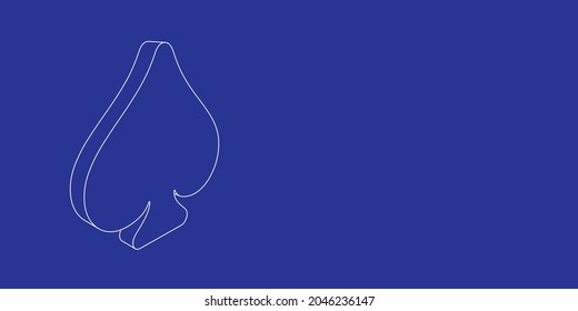 The outline of a large spade made of white lines on the left. 3D view of the object in perspective. Vector illustration on indigo background