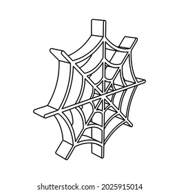 El contorno de un gran símbolo de telaraña está hecho con líneas negras. Vista 3D del objeto en perspectiva. Ilustración del vector sobre fondo blanco