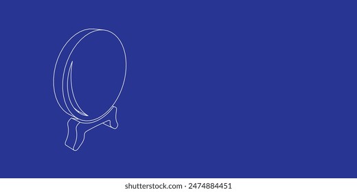 The outline of a large spirit ball symbol made of white lines on the left. 3D view of the object in perspective. Vector illustration on indigo background