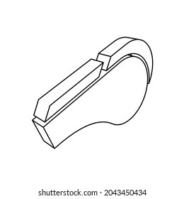 The outline of a large sports whistle symbol is made with black lines. 3D view of the object in perspective. Vector illustration on white background