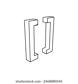 The outline of a large square brackets symbol is made with black lines. 3D view of the object in perspective. Vector illustration on white background