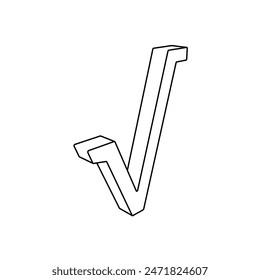 The outline of a large square root symbol is made with black lines. 3D view of the object in perspective. Vector illustration on white background