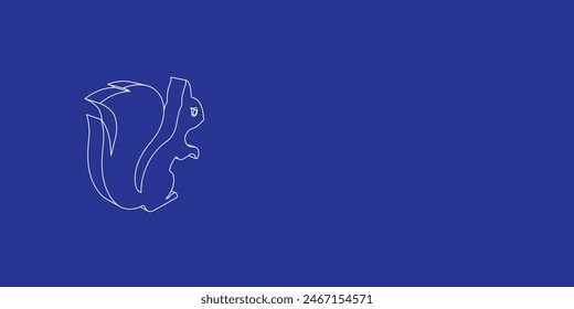 The outline of a large squirrel symbol made of white lines on the left. 3D view of the object in perspective. Vector illustration on indigo background