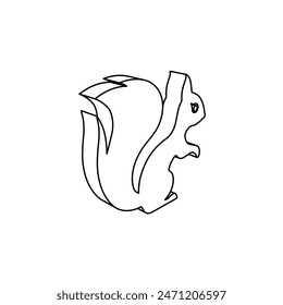 The outline of a large squirrel symbol is made with black lines. 3D view of the object in perspective. Vector illustration on white background