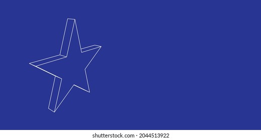 The outline of a large star symbol made of white lines on the left. 3D view of the object in perspective. Vector illustration on indigo background