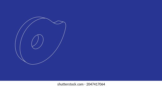 The outline of a large steak symbol made of white lines on the left. 3D view of the object in perspective. Vector illustration on indigo background