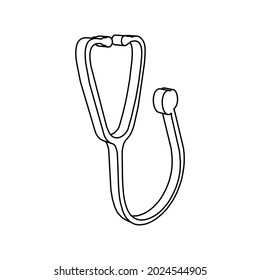 The outline of a large stethoscope symbol is made with black lines. 3D view of the object in perspective. Vector illustration on white background