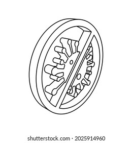 The outline of a large stop coronavirus symbol is made with black lines. 3D view of the object in perspective. Vector illustration on white background