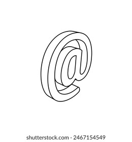 Der Umriss eines großen AT-Symbols wird mit schwarzen Linien erstellt. 3D-Ansicht des Objekts in Perspektive. Vektorillustration auf weißem Hintergrund
