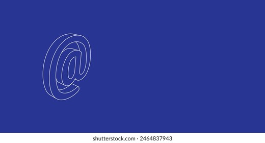The outline of a large at symbol made of white lines on the left. 3D view of the object in perspective. Vector illustration on indigo background