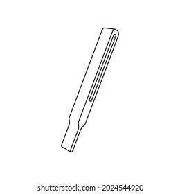 El contorno de un gran símbolo termómetro se hace con líneas negras. Vista 3D del objeto en perspectiva. Ilustración del vector sobre fondo blanco