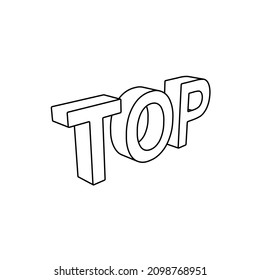 The outline of a large top symbol is made with black lines. 3D view of the object in perspective. Vector illustration on white background