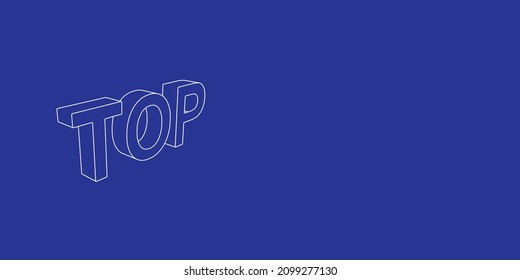 El contorno de un gran símbolo superior hecho de líneas blancas a la izquierda. Vista 3D del objeto en perspectiva. Ilustración vectorial en el fondo índigo