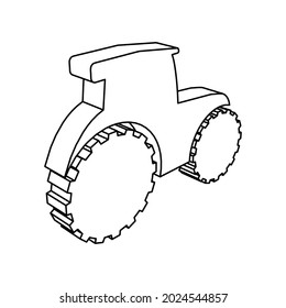 The outline of a large tractor symbol is made with black lines. 3D view of the object in perspective. Vector illustration on white background