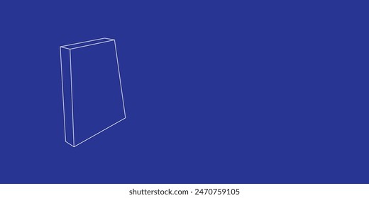 The outline of a large trapezium symbol made of white lines on the left. 3D view of the object in perspective. Vector illustration on indigo background