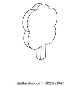 The outline of a large tree symbol is made with black lines. 3D view of the object in perspective. Vector illustration on white background