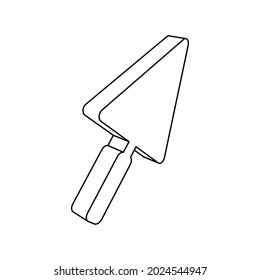 The outline of a large trowel symbol is made with black lines. 3D view of the object in perspective. Vector illustration on white background