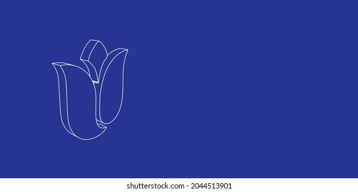 The outline of a large tulip made of white lines on the left. 3D view of the object in perspective. Vector illustration on indigo background