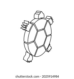 The outline of a large turtle symbol is made with black lines. 3D view of the object in perspective. Vector illustration on white background