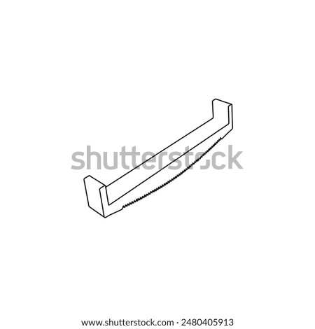 The outline of a large two-handed saw is made with black lines. 3D view of the object in perspective. Vector illustration on white background