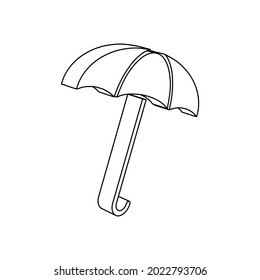 The outline of a large umbrella symbol is made with black lines. 3D view of the object in perspective. Vector illustration on white background