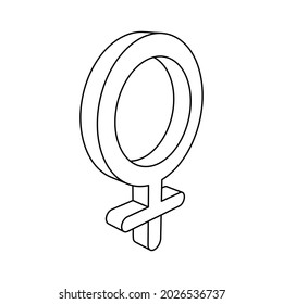 The outline of a large venus symbol is made with black lines. 3D view of the object in perspective. Vector illustration on white background