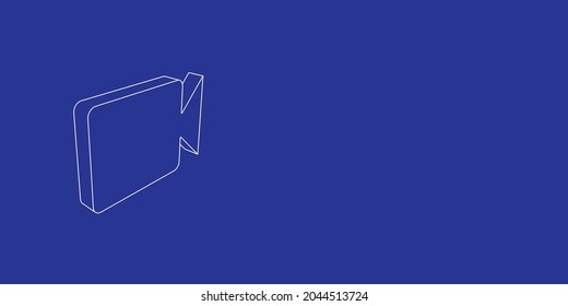 The outline of a large video camera symbol made of white lines on the left. 3D view of the object in perspective. Vector illustration on indigo background