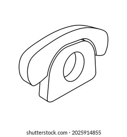 The outline of a large vintage telephone symbol is made with black lines. 3D view of the object in perspective. Vector illustration on white background