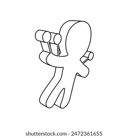 The outline of a large Voodoo Doll symbol is made with black lines. 3D view of the object in perspective. Vector illustration on white background