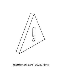 The outline of a large warning symbol is made with black lines. 3D view of the object in perspective. Vector illustration on white background