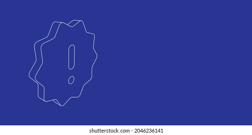 The outline of a large warning symbol made of white lines on the left. 3D view of the object in perspective. Vector illustration on indigo background