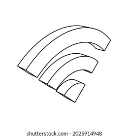 The outline of a large wifi symbol is made with black lines. 3D view of the object in perspective. Vector illustration on white background