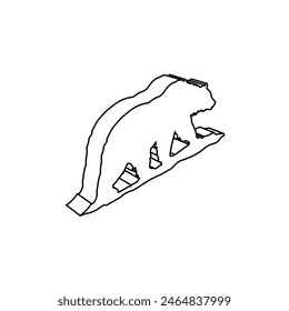 The outline of a large wild bear symbol is made with black lines. 3D view of the object in perspective. Vector illustration on white background