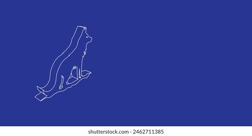 The outline of a large wild wolf symbol made of white lines on the left. 3D view of the object in perspective. Vector illustration on indigo background