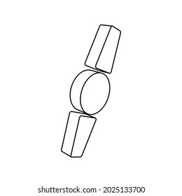 The outline of a large wristwatch symbol is made with black lines. 3D view of the object in perspective. Vector illustration on white background