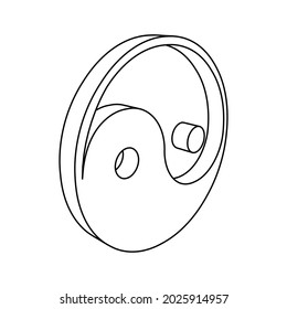 The outline of a large yin yang symbol is made with black lines. 3D view of the object in perspective. Vector illustration on white background