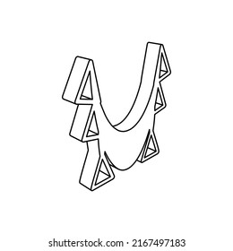 The outline of a large yoga hammock symbol is made with black lines. 3D view of the object in perspective. Vector illustration on white background