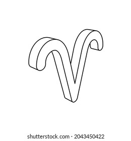 The outline of a large zodiac aries symbol is made with black lines. 3D view of the object in perspective. Vector illustration on white background