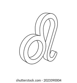 The outline of a large zodiac leo symbol is made with black lines. 3D view of the object in perspective. Vector illustration on white background