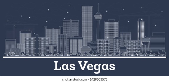 Outline Las Vegas Nevada City Skyline with White Buildings. Vector Illustration. Business Travel and Tourism Concept with Modern Architecture. Las VegasCityscape with Landmarks.