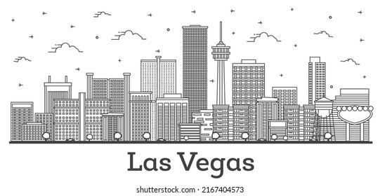 Outline Las Vegas Nevada City Skyline with Modern Buildings Isolated on White. Vector Illustration. Las Vegas USA Cityscape with Landmarks.