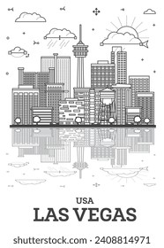 Outline Las Vegas Nevada City Skyline with Modern Buildings and Reflections Isolated on White. Vector Illustration. Las Vegas USA Cityscape with Landmarks.