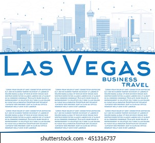 Outline Las Vegas Skyline with Blue Buildings and Copy Space. Vector Illustration. Business Travel and Tourism Concept with Modern Buildings. Image for Presentation Banner Placard and Web Site.