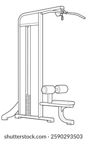 Outline Lat Pull-down Machine. Fitness, cardio, and muscle building machines, equipments set at gym. Workout and training concept. Vector illustration.
