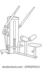 Outline Lat Pull-down Machine. Fitness, cardio, and muscle building machines, equipments set at gym. Workout and training concept. Vector illustration.
