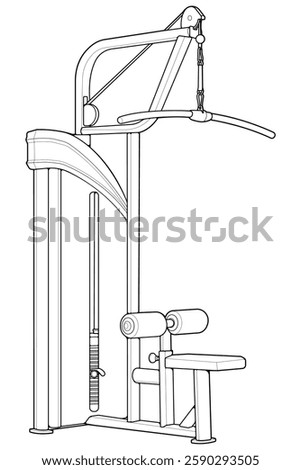 Outline Lat Pull-down Machine. Fitness, cardio, and muscle building machines, equipments set at gym. Workout and training concept. Vector illustration.
