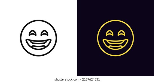 Outline laugh emoji icon, with editable stroke. Laughing emoticon sign, humor face pictogram. Funny joke, comic emoji, giggle face, fun mood, jest mouth. Vector icon, sign for UI and Animation