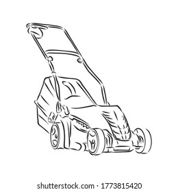 Outline lawn mower vector. Wire-frame style. The layers of visible and invisible lines illustration. lawnmower trimer, vector sketch illustration
