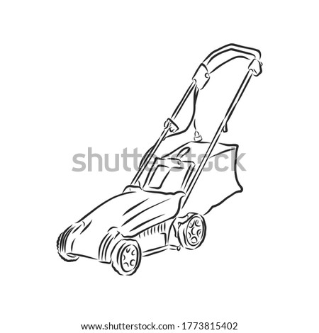 Outline lawn mower vector. Wire-frame style. The layers of visible and invisible lines illustration. lawnmower trimer, vector sketch illustration