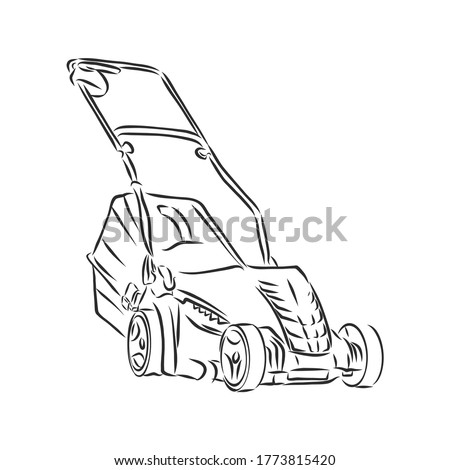 Outline lawn mower vector. Wire-frame style. The layers of visible and invisible lines illustration. lawnmower trimer, vector sketch illustration